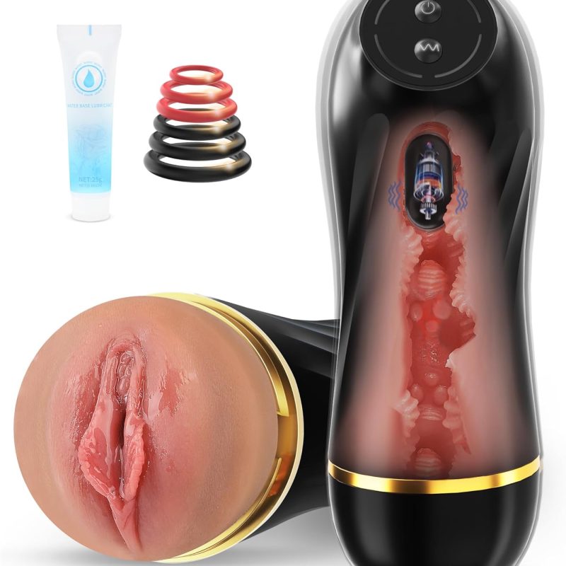 Vibrating Male Masturbator Sex Toys for Men, Male Sex Toys Realistic Textured Pocket Pussy Male Stroker with 10 Vibration Mode, Hands-Free Blowjob Machine Masturbators for Penis Training &Men Pleasure