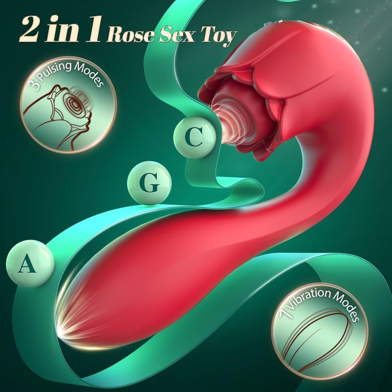 Sex Toys Vibrator for Woman - 2IN1 Dildo Rose Sex Toy Vibrator Adult Toy with 7 Vibration & 3 Clitoral Pulsing Nipples Anal Sucker, G Spot Vibrators Clitoral Stimulator Couples Sex Toys
